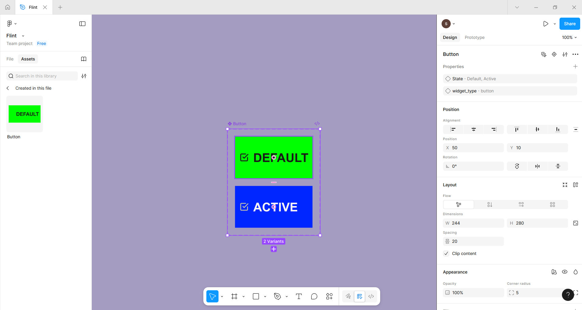 Component Widget with two States :width: 100%