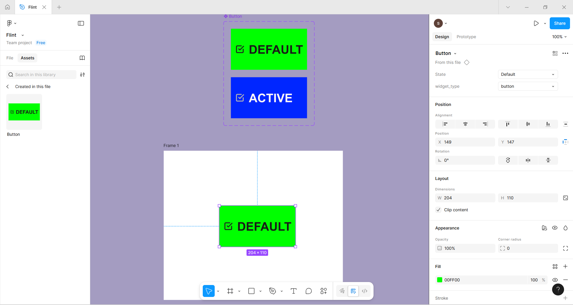 Component Widget in new Frame :width: 100%